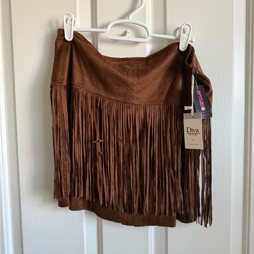 Diva Chocolate Fringe Mini Skirt
